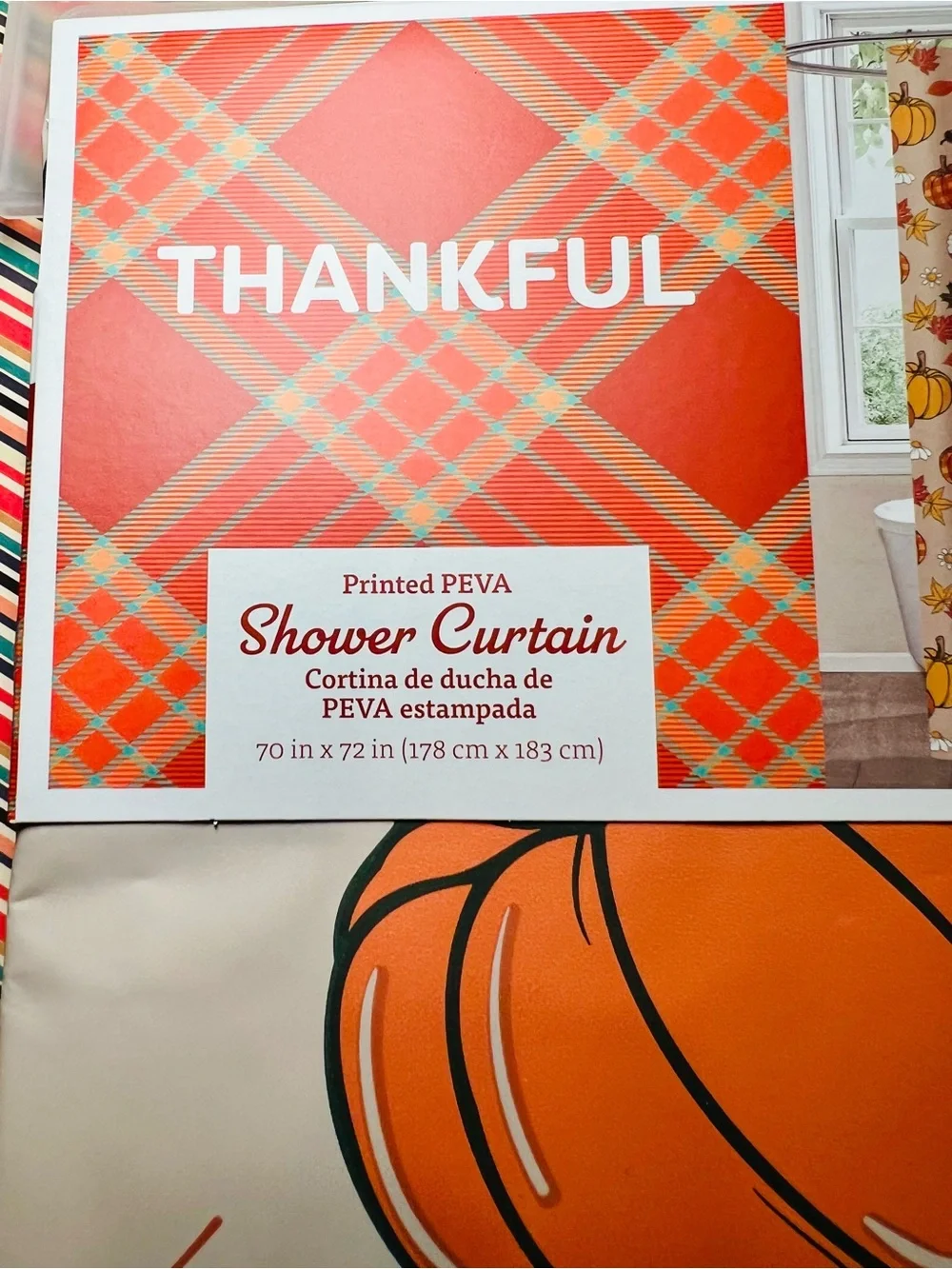 Thankful Fall Pumpkins Leaves Flowers Pumpkin Spice Latte Peva Shower Curtain